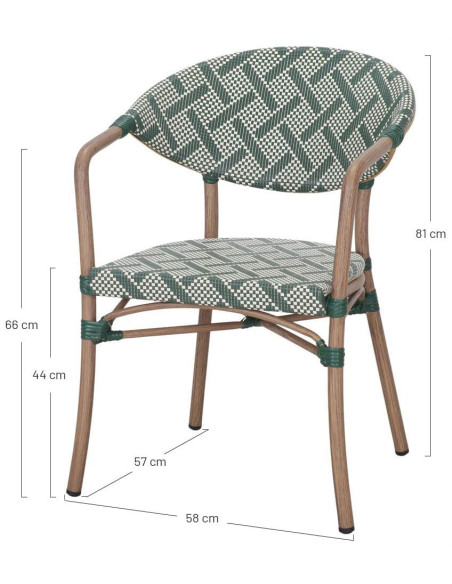 Chaise de terrasse bistrot verte avec accoudoirs 81 cm Aljezur