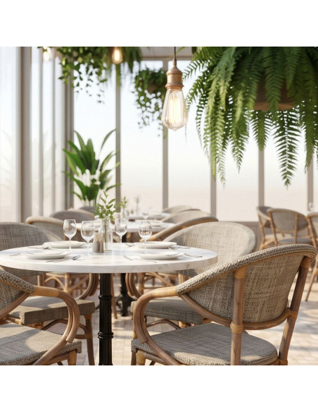 Chaise de terrasse bistrot gris beige effet bambou 56x60x82 cm Cotignac