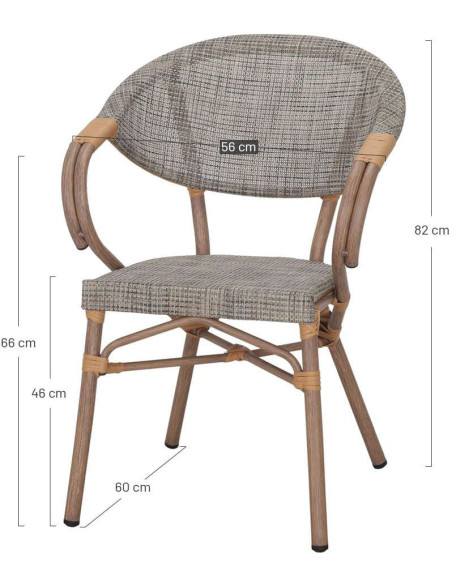 Chaise de terrasse bistrot gris beige effet bambou 56x60x82 cm Cotignac