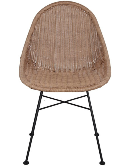 Chaise en rotin synthétique teinte naturelle et métal noir 53x63x86 cm Marstrand