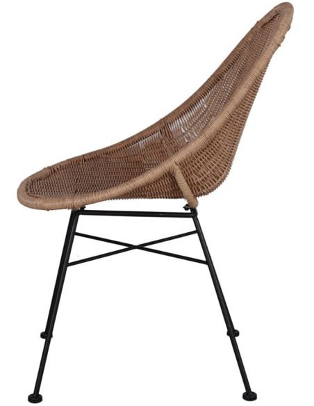 Chaise en rotin synthétique teinte naturelle et métal noir 53x63x86 cm Marstrand