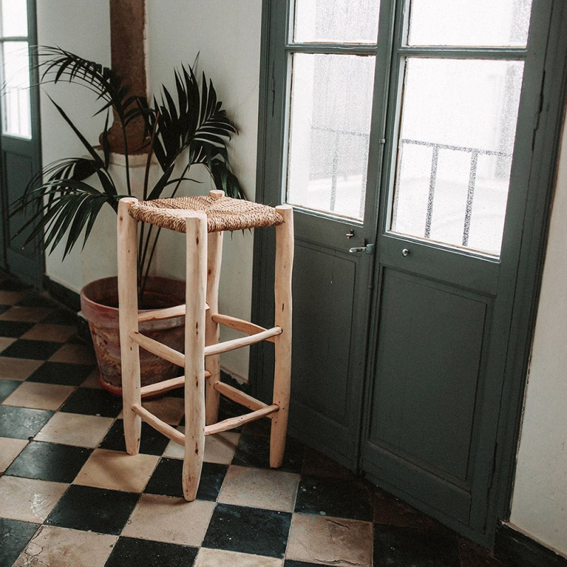Tabouret haut bois naturel assise...