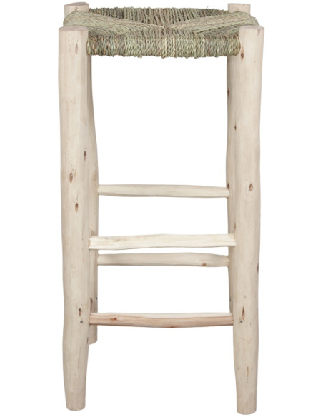 Tabouret haut bois naturel assise tressée 35x35x70 cm Loulé