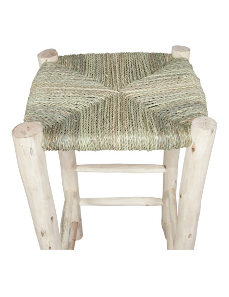 Tabouret haut bois naturel assise tressée 35x35x70 cm Loulé