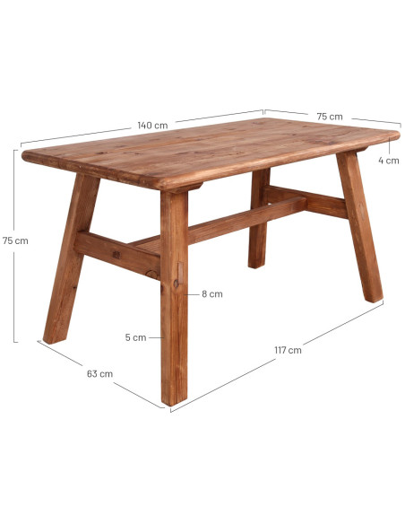 Table à manger bois pin recyclé 140x75x75 cm Lagrasse