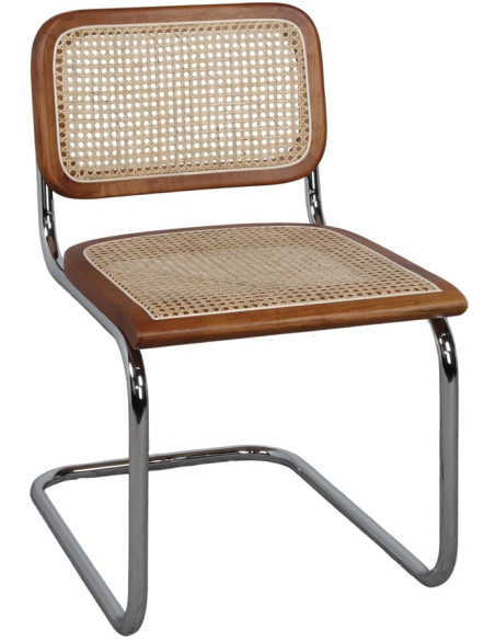Chaise cannage bois marron métal chromé 47x67x80 cm Gera