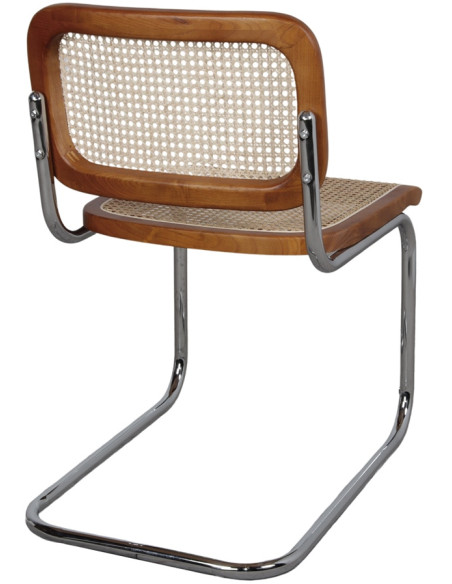 Chaise cannage bois marron métal chromé 47x67x80 cm Gera
