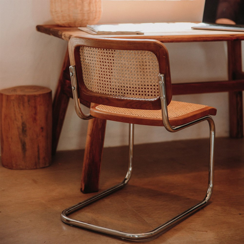 Chaise cannage bois marron métal...