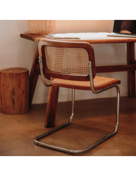 Chaise cannage bois marron métal chromé 47x67x80 cm Gera