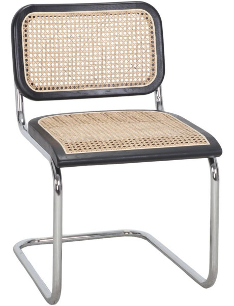 Chaise cannage noir bois rotin métal chromé 47x67x80 cm Gera