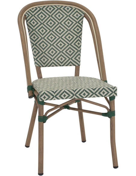 Chaise bistrot extérieur rotin synthétique vert foncé 47x53x88 cm Castellane