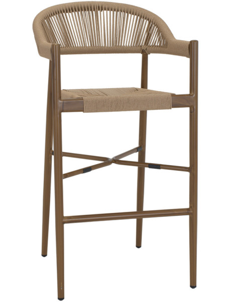 Tabouret de bar extérieur corde beige métal effet bambou...