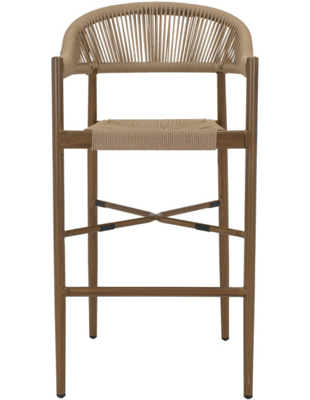 Tabouret de bar extérieur corde beige métal effet bambou 58x57x115 cm Sóller