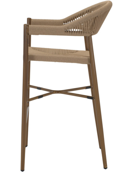 Tabouret de bar extérieur corde beige métal effet bambou 58x57x115 cm Sóller
