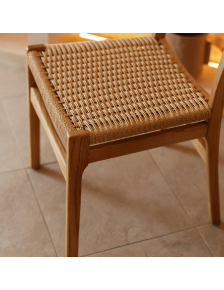 Chaise bois d’orme naturel assise tressée 50x56x81 cm Ribe