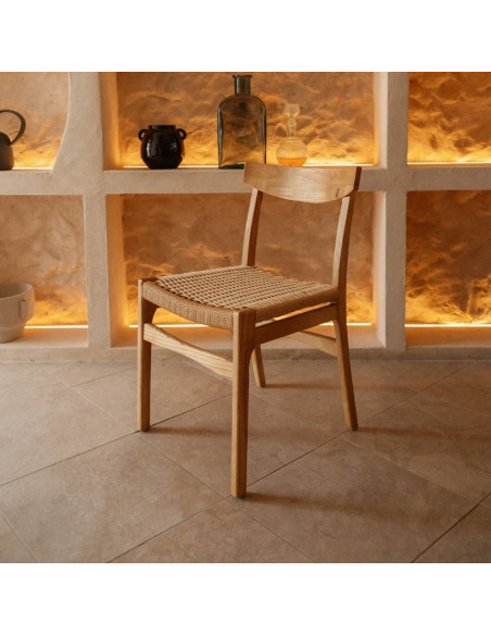 Chaise bois d’orme naturel assise tressée 50x56x81 cm Ribe