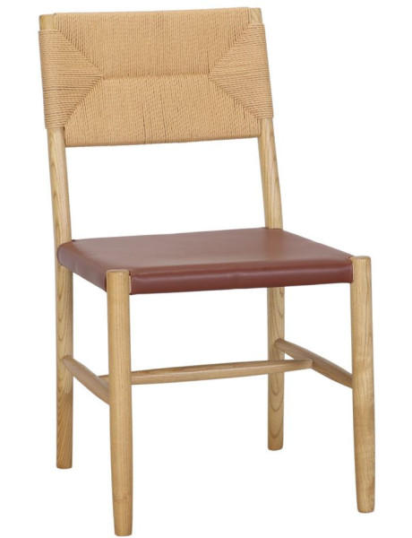Chaise bois naturel dossier corde assise marron 48x57x86...