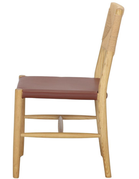 Chaise bois naturel dossier corde assise marron 48x57x86 cm Erice