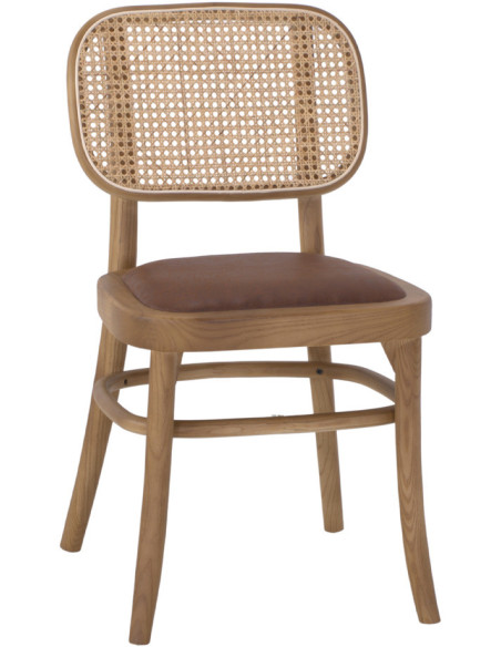 Chaise cannage bois d’orme assise marron 46x50x82 cm Visby