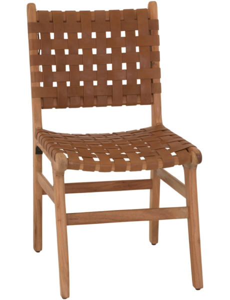 Chaise bois naturel lanières synthétiques marron 59x46x86...