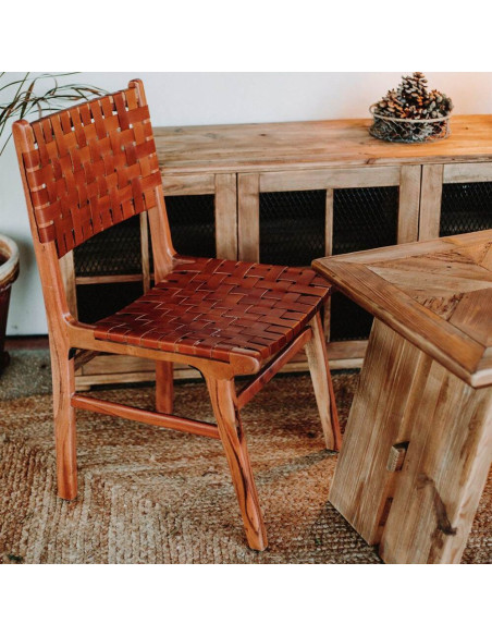Chaise bois naturel lanières synthétiques marron 59x46x86 cm Ålesund