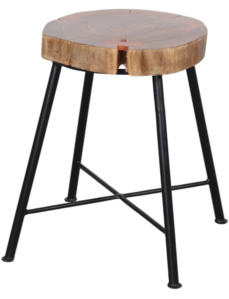 Tabouret bas bois massif métal noir 45 cm Kiruna