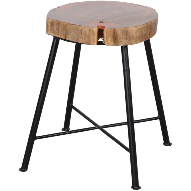 Tabouret bas bois massif métal noir...