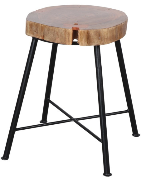 Tabouret bas bois massif métal noir 45 cm Kiruna