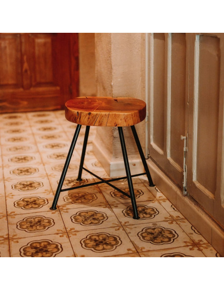 Tabouret bas bois massif métal noir 45 cm Kiruna