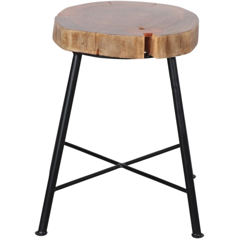 Tabouret bas bois massif métal noir...