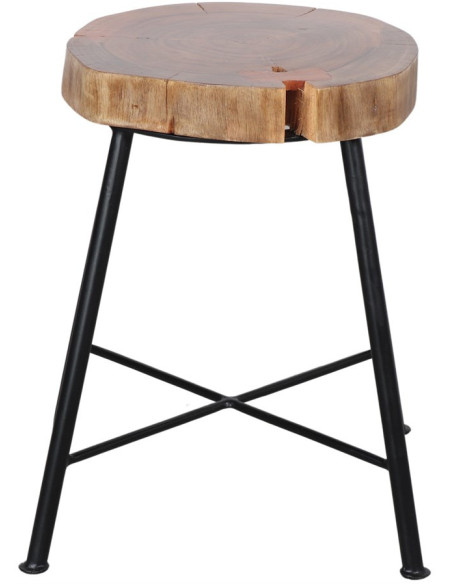 Tabouret bas bois massif métal noir 45 cm Kiruna