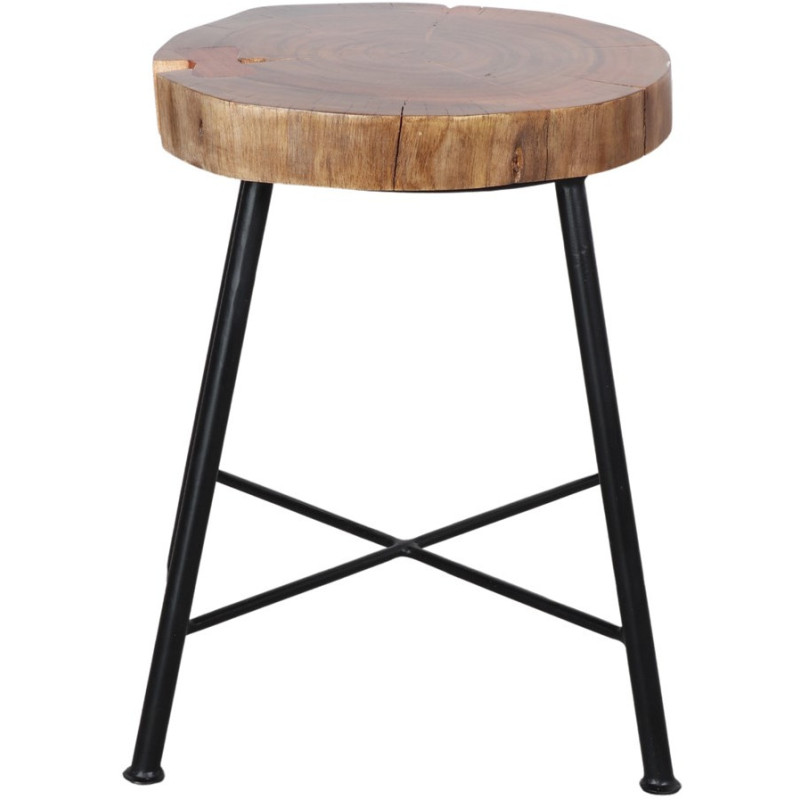 Tabouret bas bois massif métal noir...