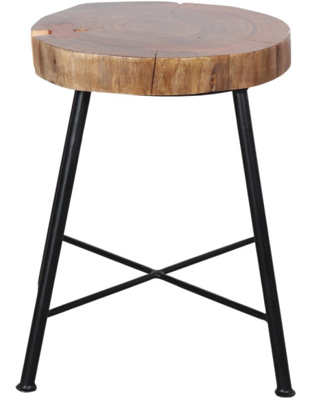 Tabouret bas bois massif métal noir 45 cm Kiruna