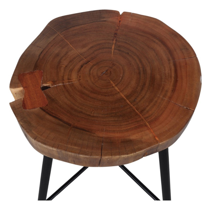 Tabouret bas bois massif métal noir...