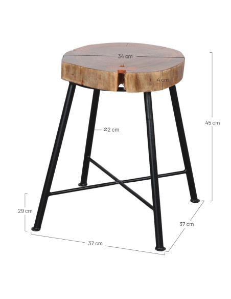 Tabouret bas bois massif métal noir 45 cm Kiruna