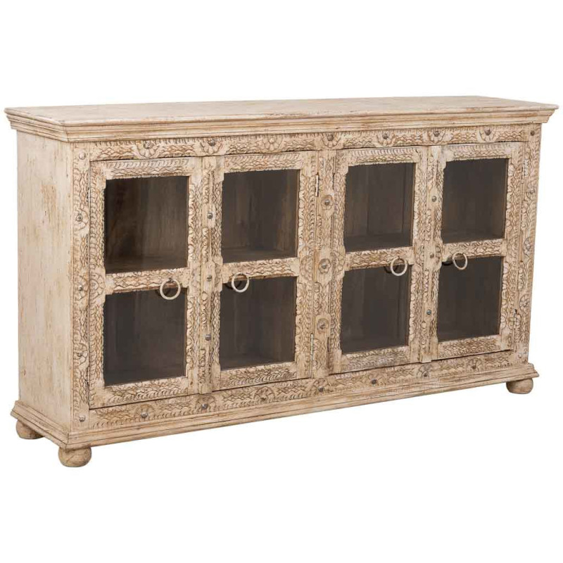 Buffet vitrine bois de manguier beige...