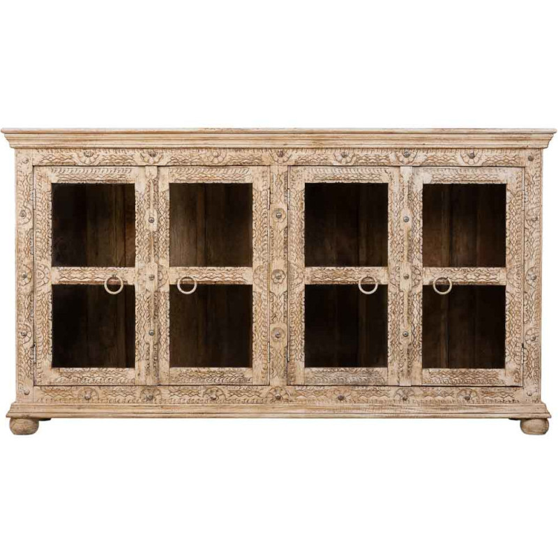 Buffet vitrine bois de manguier beige...