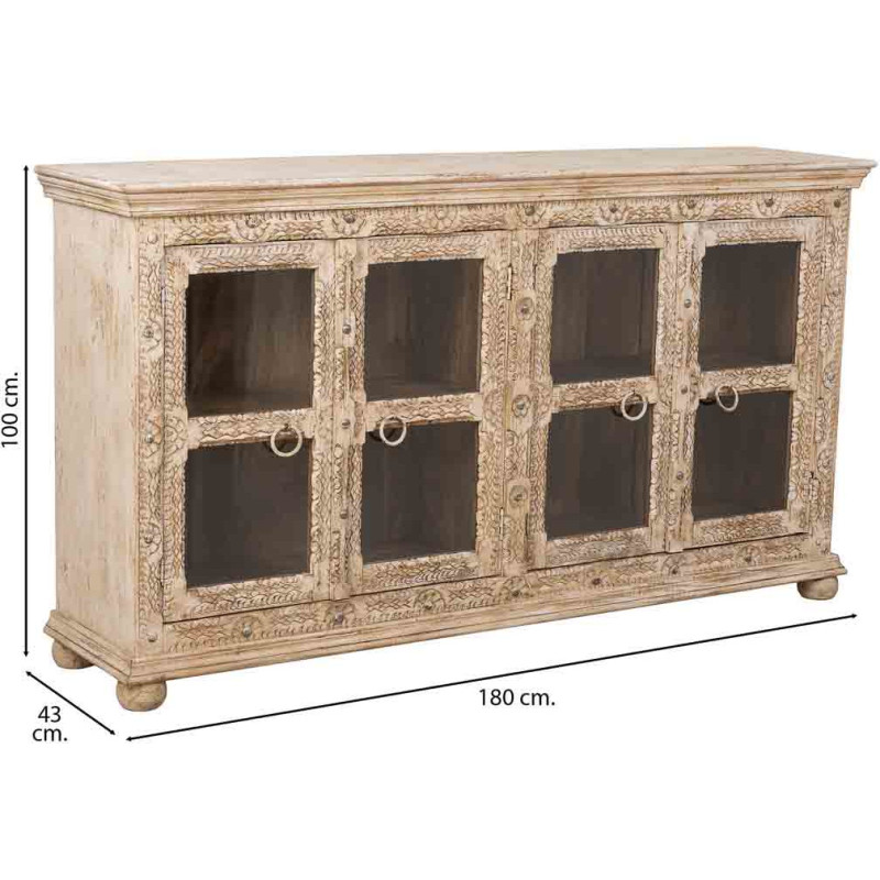 Buffet vitrine bois de manguier beige...