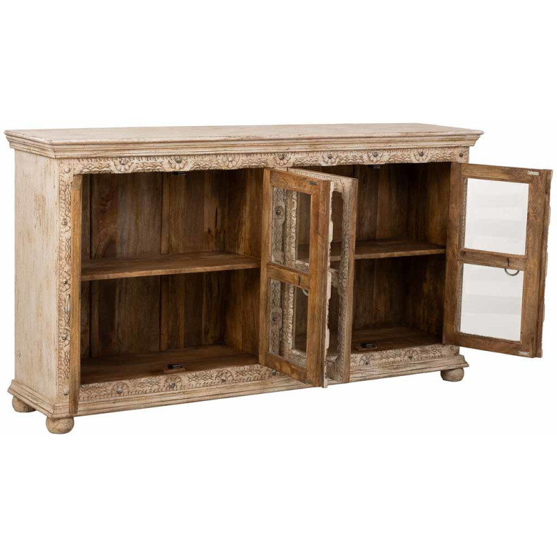 Buffet vitrine bois de manguier beige...