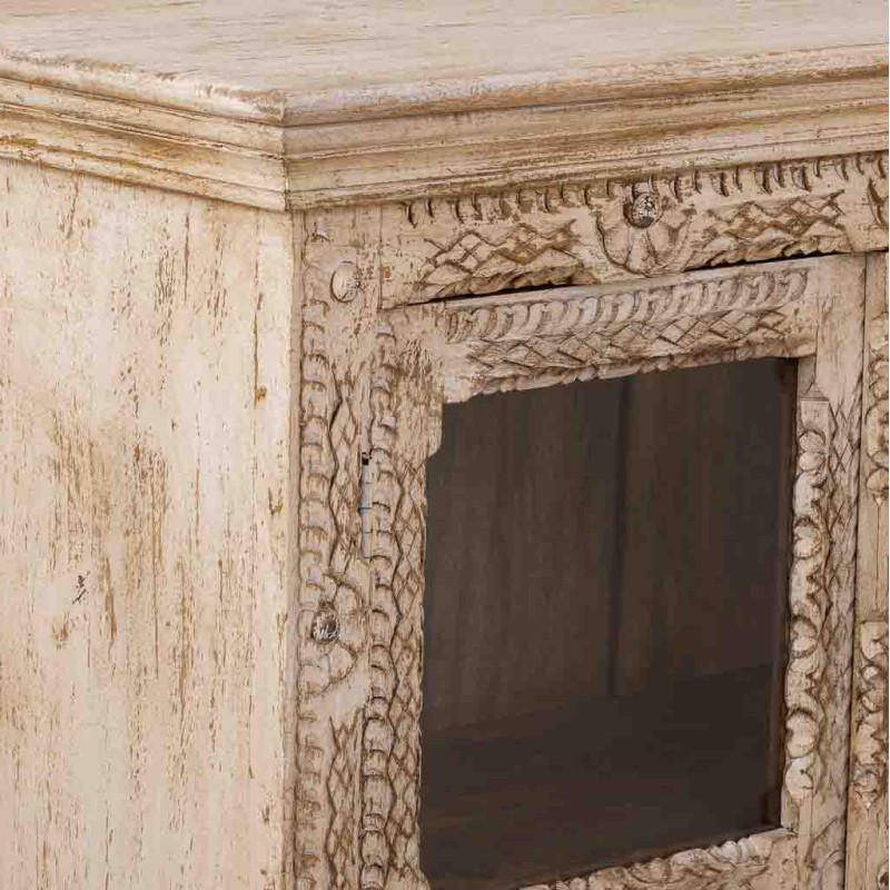 Buffet vitrine bois de manguier beige...