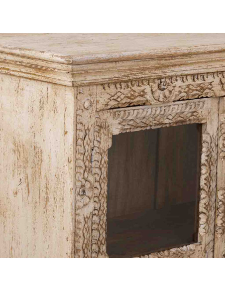 Buffet vitrine bois de manguier beige 180x43x100 cm Karauli