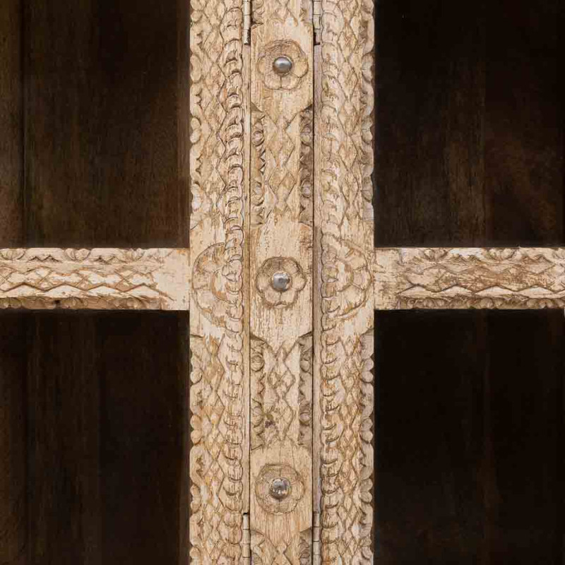 Buffet vitrine bois de manguier beige...