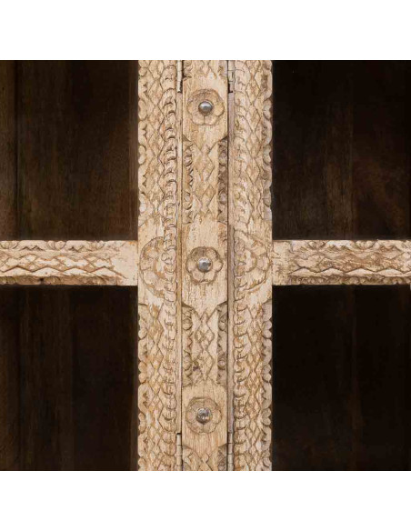 Buffet vitrine bois de manguier beige 180x43x100 cm Karauli