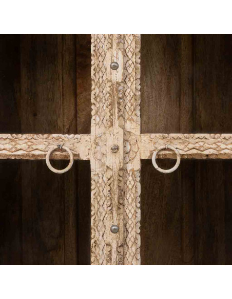 Buffet vitrine bois de manguier beige 180x43x100 cm Karauli