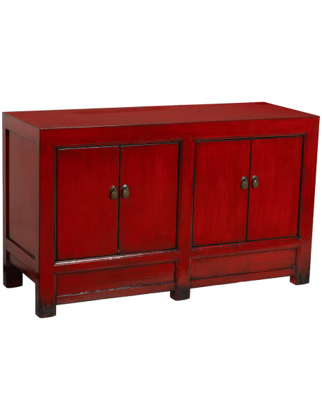 Buffet bas rouge laqué bois d’orme 120x45x71 cm Shaxi