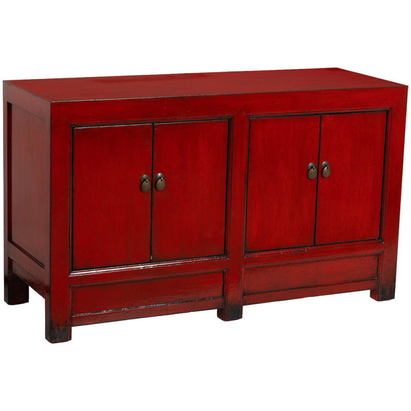Buffet bas rouge laqué bois d’orme...