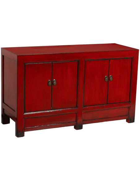 Buffet bas rouge laqué bois d’orme 120x45x71 cm Shaxi