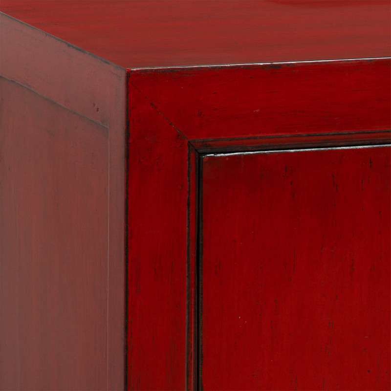 Buffet bas rouge laqué bois d’orme...