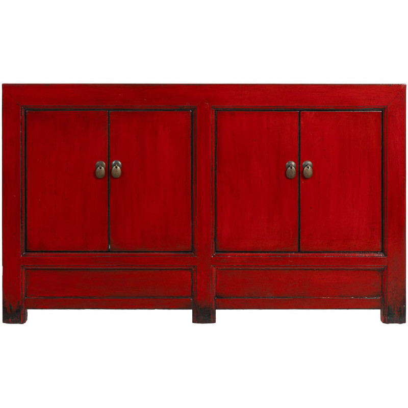 Buffet bas rouge laqué bois d’orme...