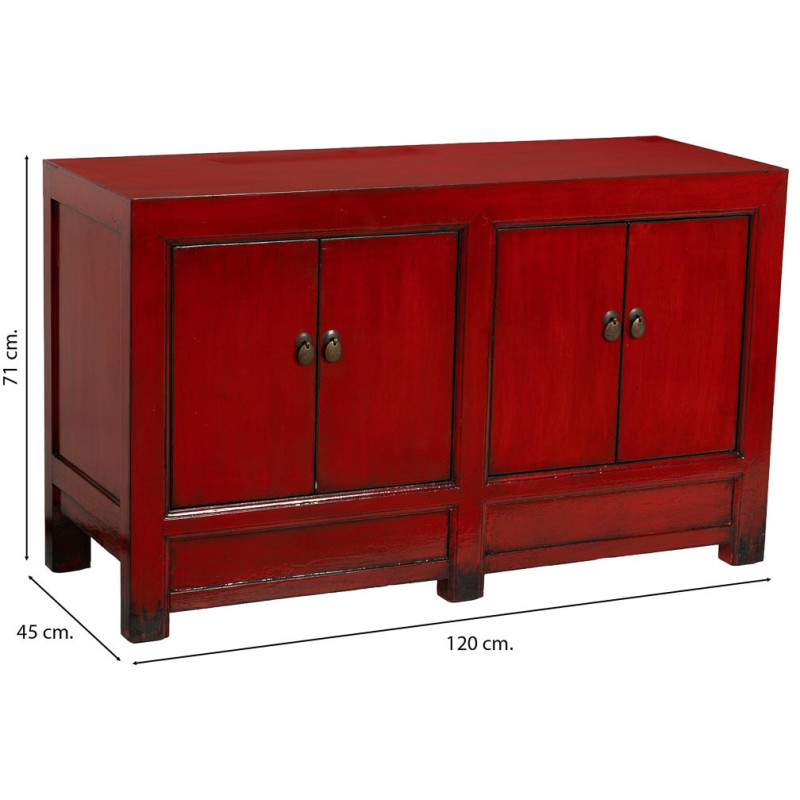 Buffet bas rouge laqué bois d’orme...